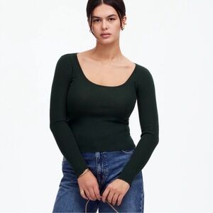 Madewell Merino Wool-Silk Blend Scoopneck Sweater in Green